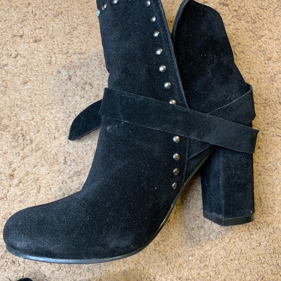 Black Studded Faux Suede Heeled Boots - Picture 3 of 10